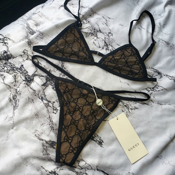 Other - New Womens Gucci Swim Suit Bikini Set Size small top & Medium bottom brown